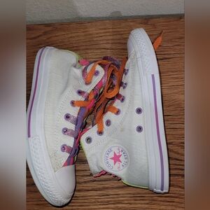 Converse Girls Sneakers Shoes Size 3 White High Top Zipper Lace Up